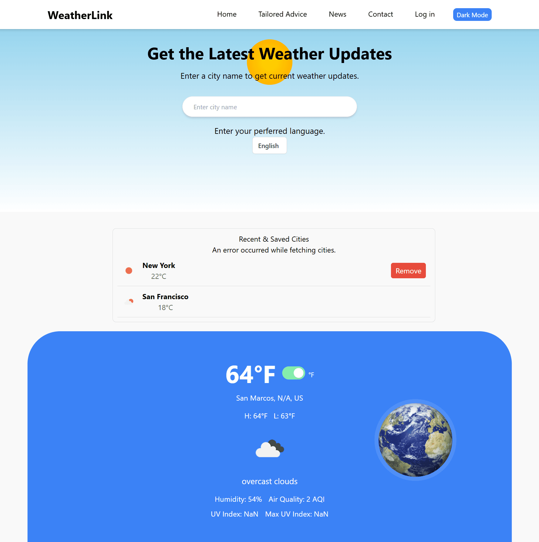 Weather App Homepage